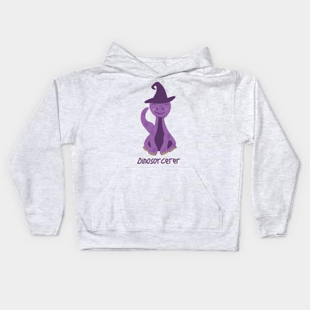 Dinosorcerer (purple making dinosaur) Kids Hoodie by Becky-Marie